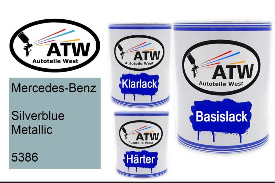 Mercedes-Benz, Silverblue Metallic, 5386: 1L Lackdose + 1L Klarlack + 500ml Härter - Set, von ATW Autoteile West.